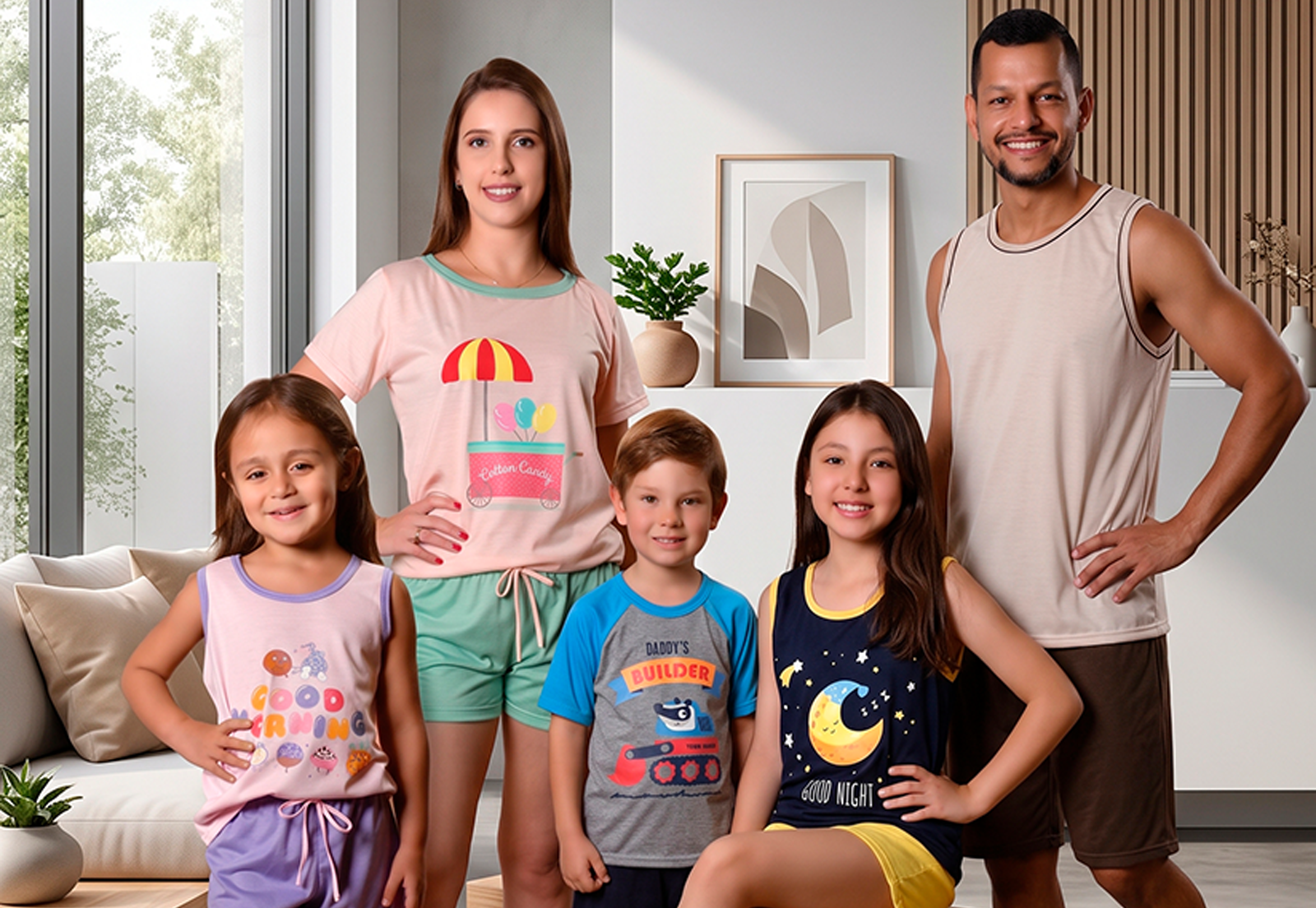 Família vestindo pijamas e peças de dormir da Click